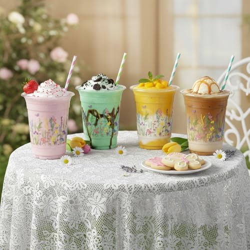 AcpopbM 60 Pzs Vasos Plásticos Desechables de Flores 16 oz – Vasos de Mariposas para Cumpleaños, Baby Shower, Bridal Shower y Fiestas Boho de Jardín - imagen 8
