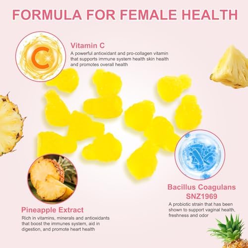 Gomitas Premium de Probióticos Vaginales para la Salud Femenina - Suplementos para el Equilibrio del pH, Inmunidad y Salud Digestiva, Sabor Piña, Sin - imagen 3