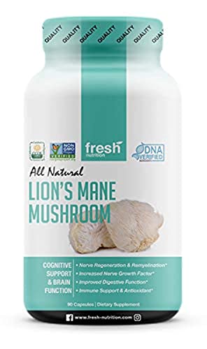 Cápsulas de Champiñón Melena de León Orgánico Fresh Nutrition - Fórmula Verificada de ADN - Rica en Alfa Glucano - Suplemento Vegano para el Cerebro - imagen 2
