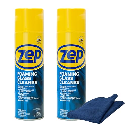 Limpiador de Vidrios Espumoso Zep 19 oz (2 Unidades) con Paño de Microfibra Azul ECBD028 - Limpiadores Sin Amoníaco y Sin Rayas para Ventanas, - imagen 3