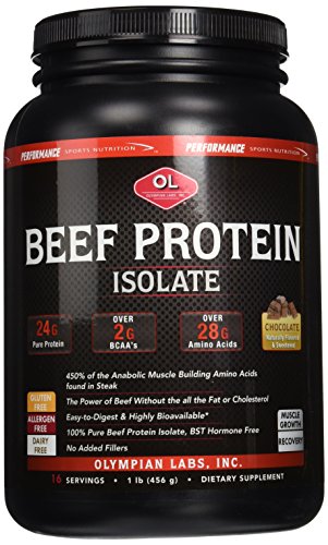 Proteína Aislada de Res Olympian Labs, 24g de Proteína, Sin BST, 2g de BCAA's, Aminoácidos para Construcción Muscular, 1 Libra, Sabor a Chocolate Real - imagen 6