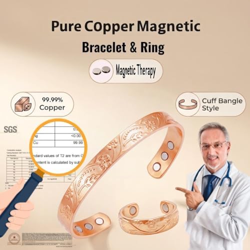 Pulsera y anillo magnéticos de cobre puro LONGRN ajustables para mujer - imagen 4