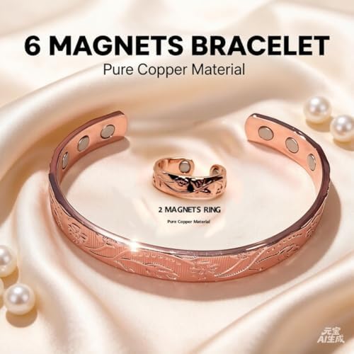 Pulsera y anillo magnéticos de cobre puro LONGRN ajustables para mujer - imagen 5