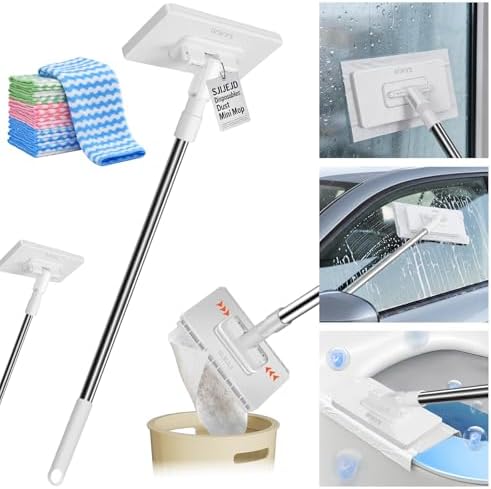 Mopa plana manos libres con cambio de trapo, agarre automático, set sin contacto, portátil y autolavable, incluye 5 trapos reutilizables - imagen 1