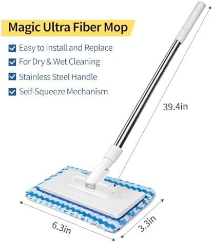 Mopa plana manos libres con cambio de trapo, agarre automático, set sin contacto, portátil y autolavable, incluye 5 trapos reutilizables - imagen 6