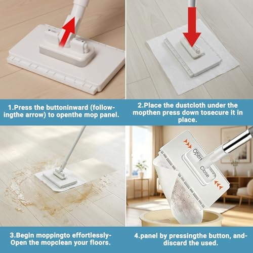 Mopa plana manos libres con cambio de trapo, agarre automático, set sin contacto, portátil y autolavable, incluye 5 trapos reutilizables - imagen 7