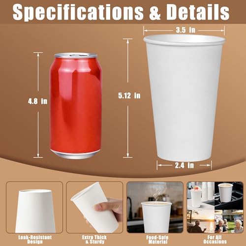 Zcaukya 200 Piezas de Vasos de Papel Blancos de 16 oz, Vasos Desechables Resistentes a Fugas para Bebidas Calientes y Frías, Ideales para Café, Té y - imagen 2