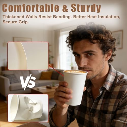 Zcaukya 200 Piezas de Vasos de Papel Blancos de 16 oz, Vasos Desechables Resistentes a Fugas para Bebidas Calientes y Frías, Ideales para Café, Té y - imagen 4