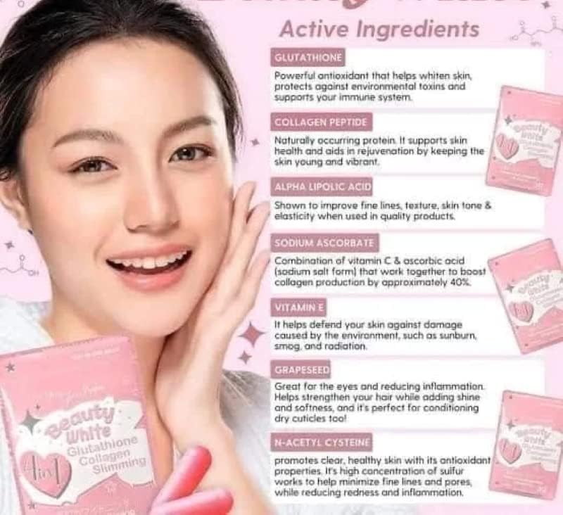 Suplemento Alimenticio You Glow Babe Beauty White 4 en 1 con Glutatión, 15g Cada Uno (Paquete de 2) 30 x 2-60 Cápsulas - imagen 3