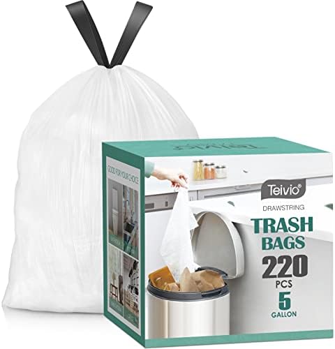 Bolsas de Basura de 5 Galones Teivio, 220 Piezas, Fuerte con Cuerda, Forros para Bote de Baño, Bolsas Plásticas Pequeñas para Hogar y Oficina, Color - imagen 1