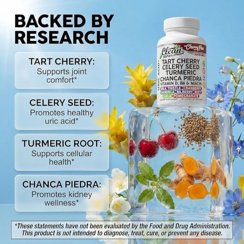 Cápsulas de Cereza Tart Cherry de Clean Nutra para Apoyo al Ácido Úrico, con Semilla de Apio, Cúrcuma, Chanca Piedra, Vitamina D, B6, Niacina, Cardo - imagen 3