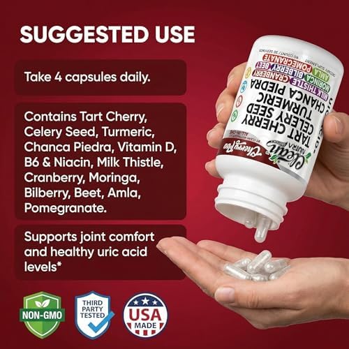 Cápsulas de Cereza Tart Cherry de Clean Nutra para Apoyo al Ácido Úrico, con Semilla de Apio, Cúrcuma, Chanca Piedra, Vitamina D, B6, Niacina, Cardo - imagen 6