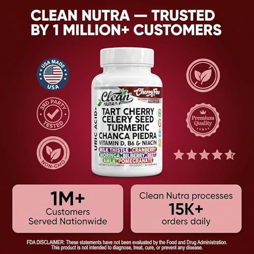 Cápsulas de Cereza Tart Cherry de Clean Nutra para Apoyo al Ácido Úrico, con Semilla de Apio, Cúrcuma, Chanca Piedra, Vitamina D, B6, Niacina, Cardo - imagen 8