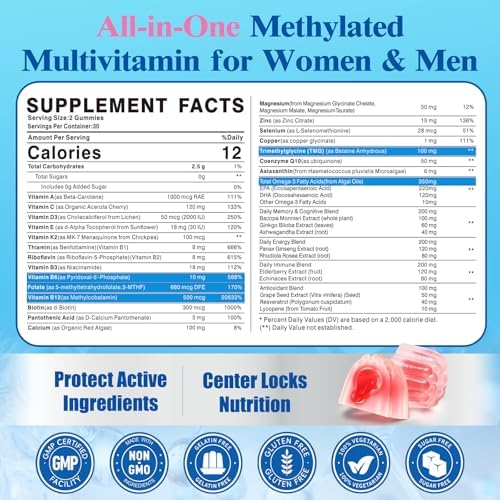 Gomitas Multivitamínicas Metiladas para Hombres y Mujeres con Omega-3, D3 K2, Calcio, Metilfolato y B12, Soporte Diario Vegano - imagen 2
