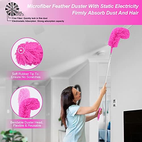 Kit de Limpiadores de Microfibra, Plumero con Mango Extensible, Lavable y Flexible para Ventiladores de Techo, Persianas, Autos y Muebles, Regalo - imagen 3