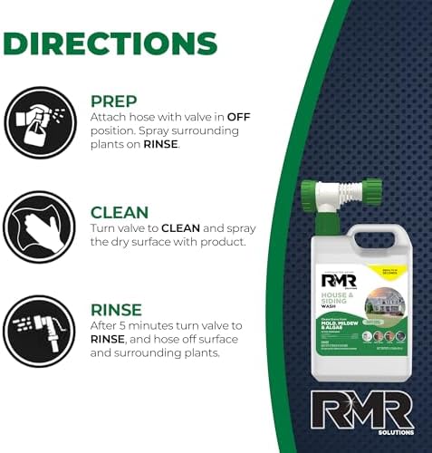 RMR Lavado para Casa y Revestimiento - Removedor de Manchas Comercial para Moho, Mildiu y Algas, Botella de 64 Onzas con Adaptador para Manguera - imagen 7