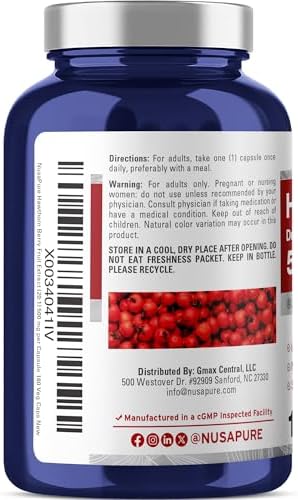 NusaPure Baya de Espino, 500mg, 180 Cápsulas Veganas (Veganas, Sin OGM) - imagen 3