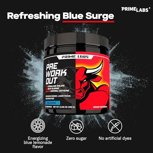 Labs Polvo Pre Entreno para Hombres - con Citrulina Malato, Beta-Alanina y Cafeína Natural - Energía, Enfoque, Potencia - Sabor Limón Azul - 30 - imagen 4