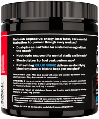 Labs Polvo Pre Entreno para Hombres - con Citrulina Malato, Beta-Alanina y Cafeína Natural - Energía, Enfoque, Potencia - Sabor Limón Azul - 30 - imagen 8