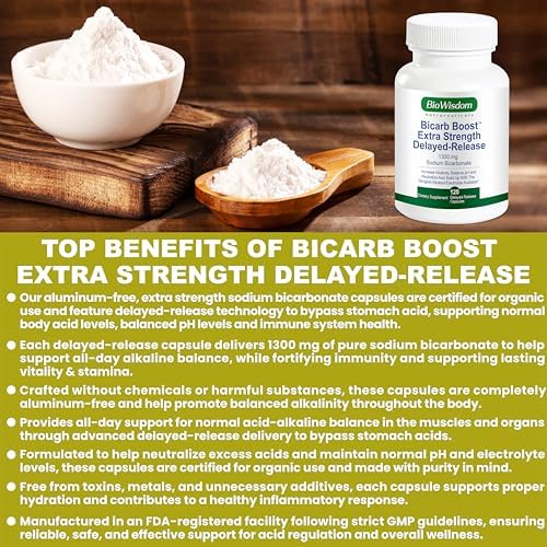 Cápsulas de Bicarbonato de Sodio Bicarb Boost Extra Fuerte 1300mg Orgánico, Tabletas de Liberación Retardada para Riñones, 120 píldoras - imagen 7