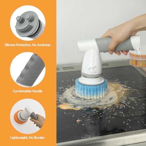 Fregadora Eléctrica LANMU con Esponja Compatible con Scrub Daddy/Mommy, Cepillo Inalámbrico con Mango Cómodo y 5 Cabezas Reemplazables para Limpiar - imagen 4