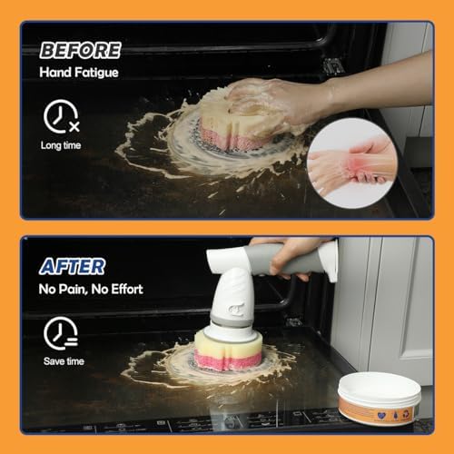 Fregadora Eléctrica LANMU con Esponja Compatible con Scrub Daddy/Mommy, Cepillo Inalámbrico con Mango Cómodo y 5 Cabezas Reemplazables para Limpiar - imagen 6