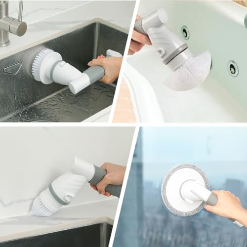Fregadora Eléctrica LANMU con Esponja Compatible con Scrub Daddy/Mommy, Cepillo Inalámbrico con Mango Cómodo y 5 Cabezas Reemplazables para Limpiar - imagen 7