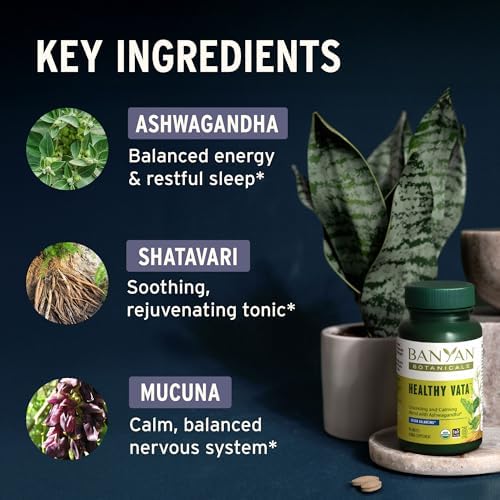 Banyan Botanicals Suplemento Orgánico Vata Saludable – Estabilidad y Enraizamiento con Ashwagandha, Shatavari y Mucuna – 90 Tabletas Orgánicas para - imagen 2