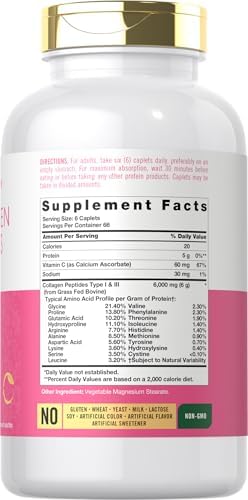 Carlyle Péptidos de Colágeno 6000mg | 400 Tabletas | con Vitamina C | Tipo 1 y 3 | Suplemento No Transgénico, Sin Gluten, Alimentado con Pasto - imagen 2