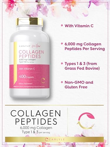 Carlyle Péptidos de Colágeno 6000mg | 400 Tabletas | con Vitamina C | Tipo 1 y 3 | Suplemento No Transgénico, Sin Gluten, Alimentado con Pasto - imagen 4