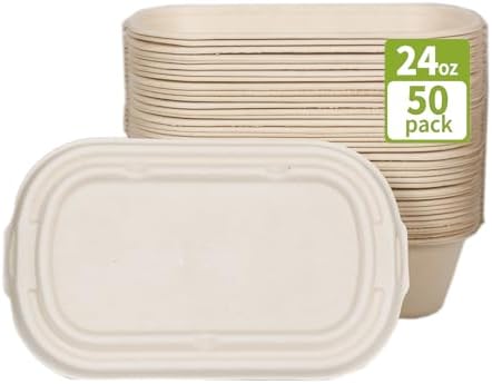 Contenedores desechables Wonmain de 50 piezas (24 oz) con tapa, aptos para microondas y congelador, compostables, ideales para ensaladas y bento. - imagen 1