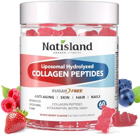 Gomitas de Colágeno Liposomal NATISLAND, Sin Azúcar, 2500 mg, con Biotina, Astaxantina, Resveratrol, Vitamina C y Zinc, 60 piezas, Apoyo para Piel, - imagen 1