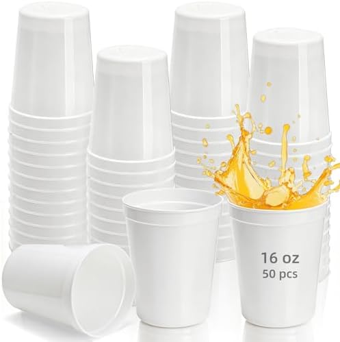 Paquete de 50 Vasos de Estadio Blancos Cididu, Vasos de Plástico Reutilizables de 16 Oz para Fiestas, Cumpleaños, Bodas, Baby Showers, Graduaciones y - imagen 1