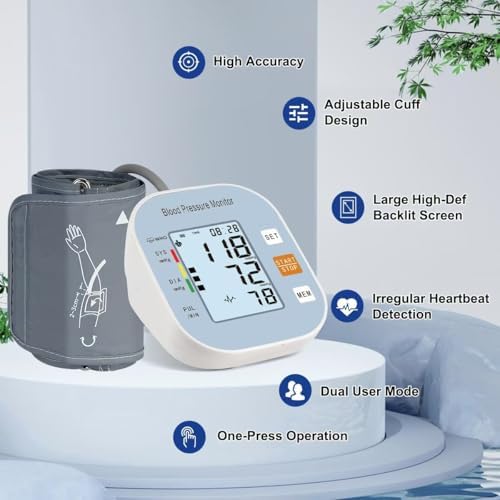 Monitores de Presión Arterial para Uso en Casa, Máquina Digital Automática para Brazo Superior con Manguito Ancho BSX583 (Azul Claro) - imagen 2