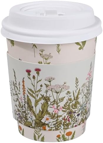 AimFun 50 Piezas de Vasos Desechables de Café Florales con Tapa y Mangas, Botánicos Vintage de 8oz para Fiestas, Bodas y Baby Shower - imagen 1