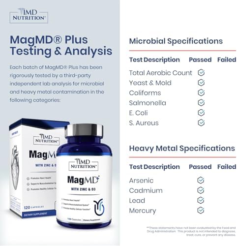1MD Nutrition MagMD Plus - Magnesio con Zinc y D3 | Promueve la Salud del Corazón, Fortalece Huesos y Músculos, y Apoya el Sistema Inmunológico - 120 - imagen 2
