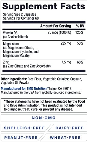 1MD Nutrition MagMD Plus - Magnesio con Zinc y D3 | Promueve la Salud del Corazón, Fortalece Huesos y Músculos, y Apoya el Sistema Inmunológico - 120 - imagen 4