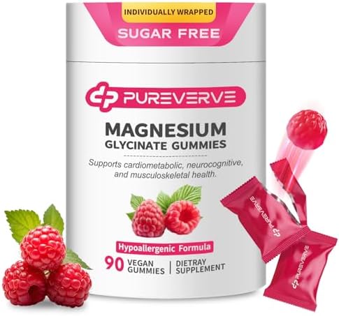 Gomitas de Magnesio Glicinato Pureverve 300mg - 90 Unidades, Fórmula Baja en Alergias, Apoya la Salud Cardiovascular, Función Cognitiva y Fuerza - imagen 1
