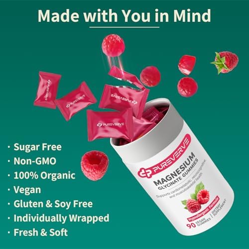 Gomitas de Magnesio Glicinato Pureverve 300mg - 90 Unidades, Fórmula Baja en Alergias, Apoya la Salud Cardiovascular, Función Cognitiva y Fuerza - imagen 5