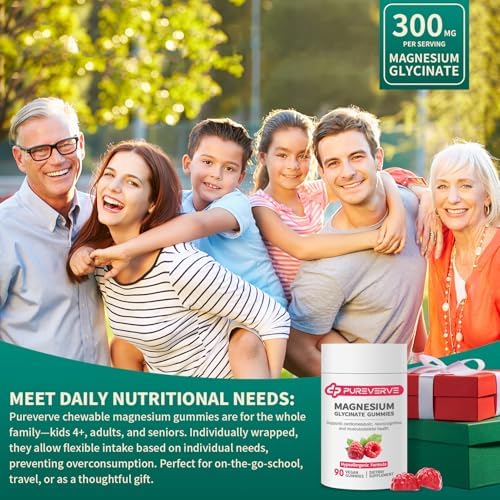 Gomitas de Magnesio Glicinato Pureverve 300mg - 90 Unidades, Fórmula Baja en Alergias, Apoya la Salud Cardiovascular, Función Cognitiva y Fuerza - imagen 7