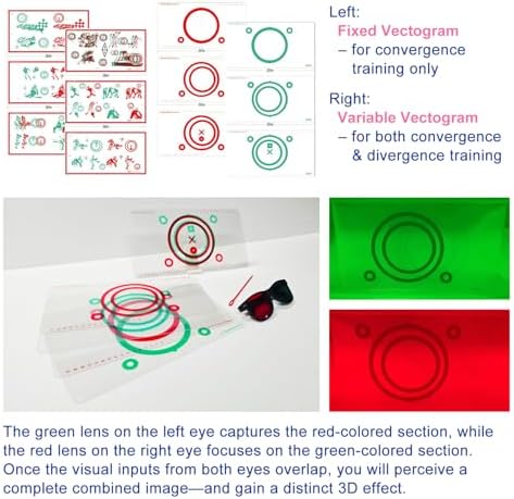 Kit de Entrenamiento Visual LAIDOLAILA: 6 Tarjetas de Fusión Rojo Verde, Gafas Rojo Verde, Puntero y Soporte - Ejercicio Binocular y Práctica de - imagen 2