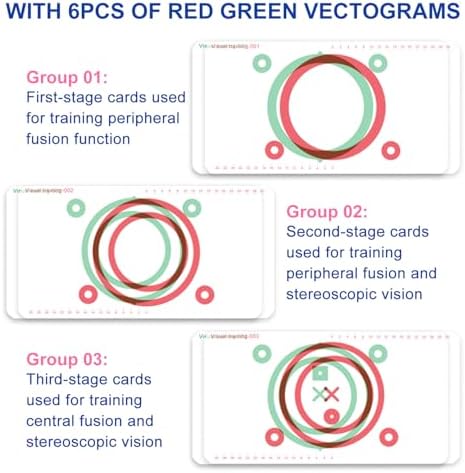 Kit de Entrenamiento Visual LAIDOLAILA: 6 Tarjetas de Fusión Rojo Verde, Gafas Rojo Verde, Puntero y Soporte - Ejercicio Binocular y Práctica de - imagen 3