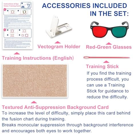 Kit de Entrenamiento Visual LAIDOLAILA: 6 Tarjetas de Fusión Rojo Verde, Gafas Rojo Verde, Puntero y Soporte - Ejercicio Binocular y Práctica de - imagen 4