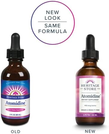 Gotas de Yodo Líquido Heritage Store Atomidine 450mcg, Suplemento Vegano y Libre de Crueldad para Apoyo Saludable de Tiroides, 2 fl oz, 960 Porciones - imagen 2