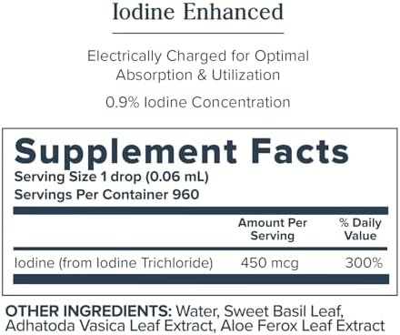 Gotas de Yodo Líquido Heritage Store Atomidine 450mcg, Suplemento Vegano y Libre de Crueldad para Apoyo Saludable de Tiroides, 2 fl oz, 960 Porciones - imagen 3