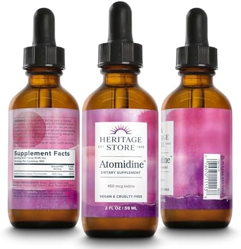 Gotas de Yodo Líquido Heritage Store Atomidine 450mcg, Suplemento Vegano y Libre de Crueldad para Apoyo Saludable de Tiroides, 2 fl oz, 960 Porciones - imagen 4