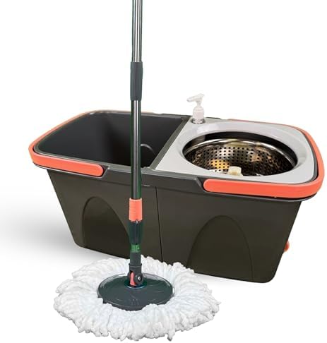 Set de Mop y Cubeta Easy Spin de Microfibra con Mango – Herramientas de Limpieza para el Hogar y Cocina, Diseño Antisalpicaduras, Cabezal Rotatorio - imagen 1
