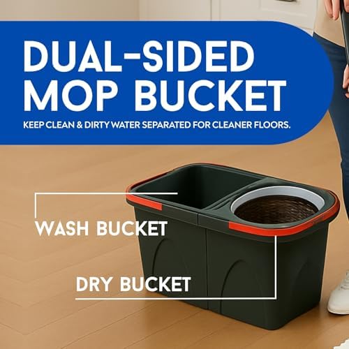 Set de Mop y Cubeta Easy Spin de Microfibra con Mango – Herramientas de Limpieza para el Hogar y Cocina, Diseño Antisalpicaduras, Cabezal Rotatorio - imagen 3