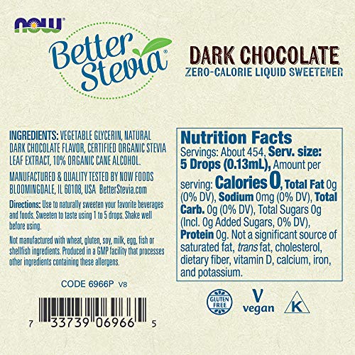 NOW Foods Better Stevia Líquido Sabor Chocolate Oscuro, Endulzante Líquido Sin Calorías, Bajo Índice Glucémico, 2 Onzas (Paquete de 2) - imagen 2