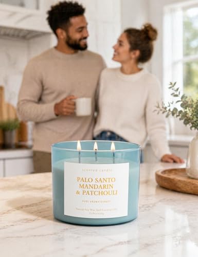 Vela Aromática de Soya Palo Santo, Mandarina y Pachulí de 3 Mechas | 15.8 oz | Vela Calmante para el Hogar | Aroma Cítrico y Amaderado | Regalo para - imagen 3